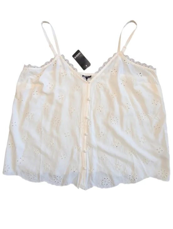Torrid Eyelet Swing Cami Cream Lace Trim Button Front Boho Size 00 - Picture 11 of 17